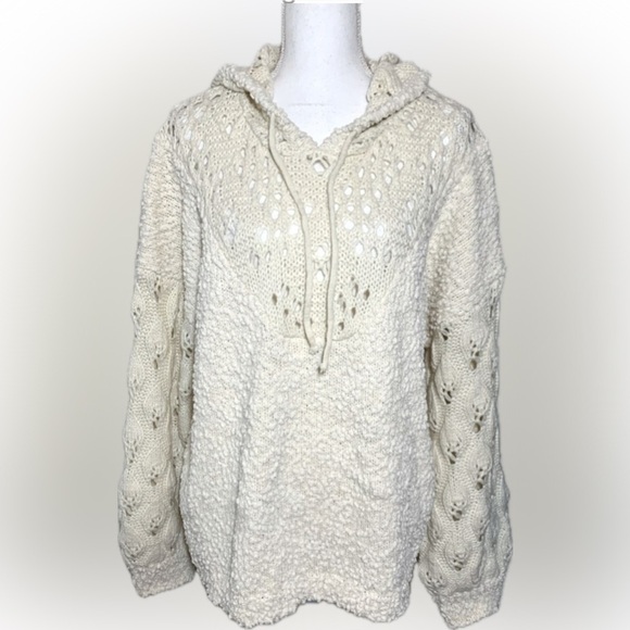 POL Boho Crochet Knit Hooded Pullover Popcorn Sweater Women Oversized Small - Picture 1 of 10